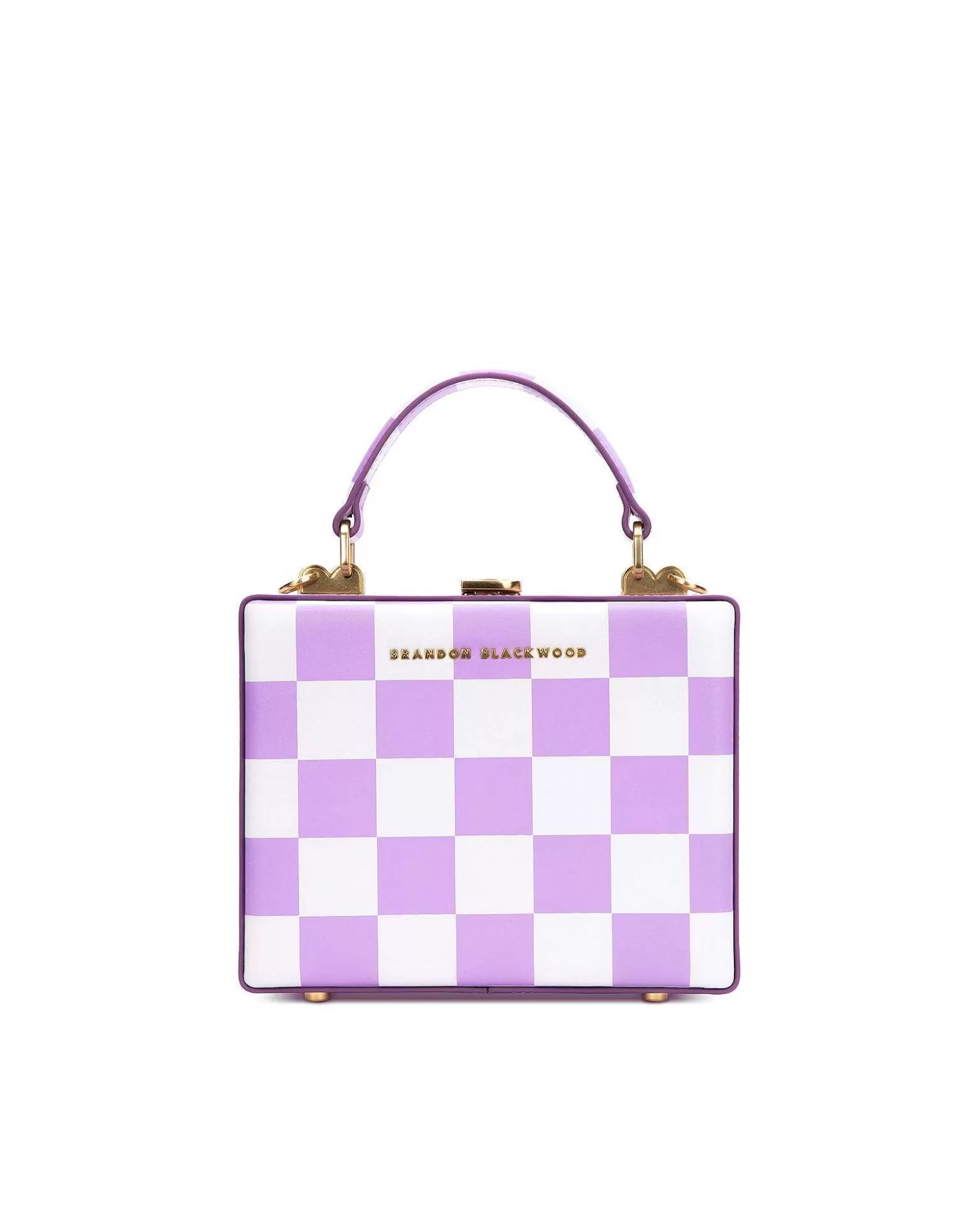 Top Handle Bags>Brandon Blackwood Kendrick Trunk Lilac & White Checkerboard Leather