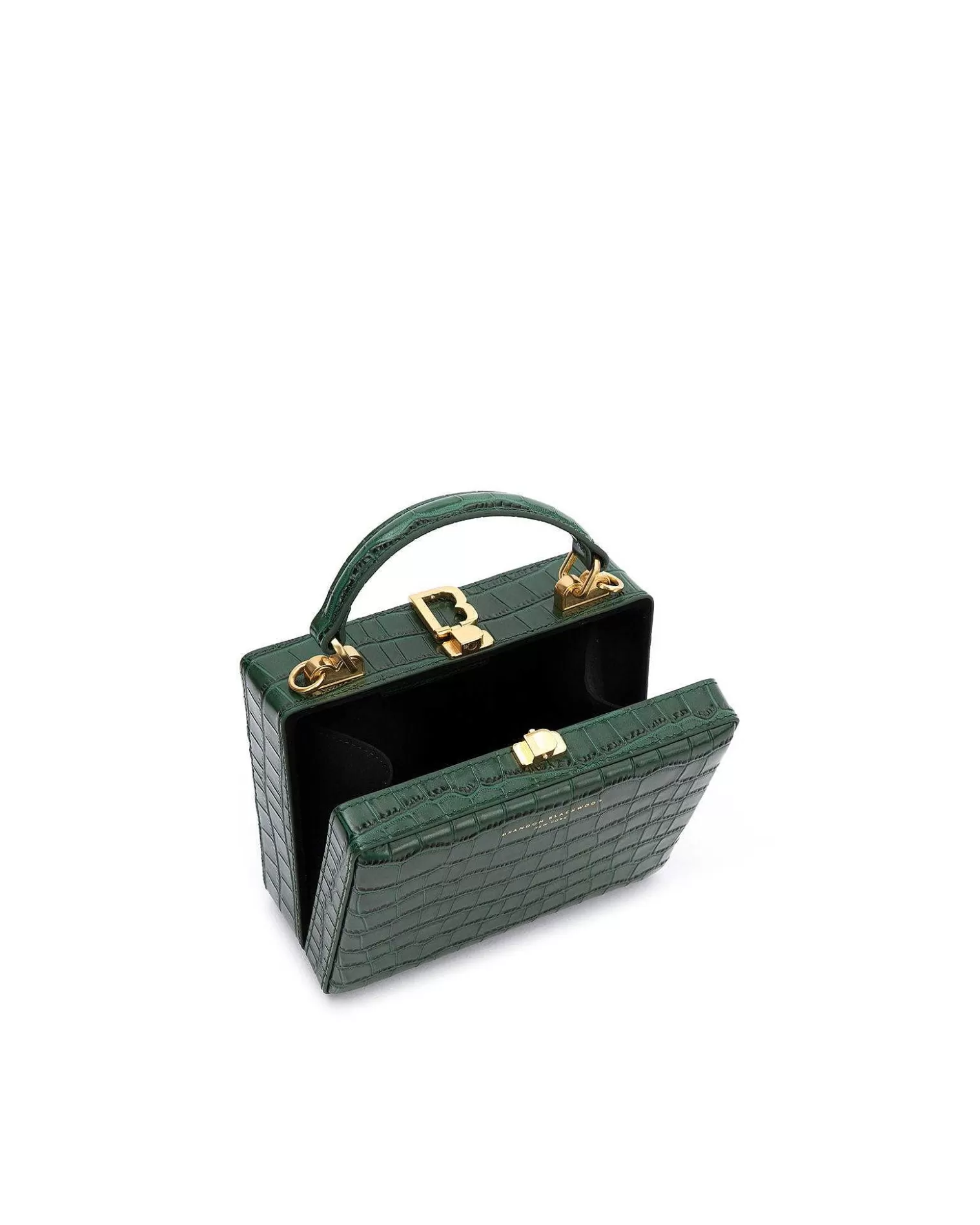 Top Handle Bags>Brandon Blackwood Kendrick Trunk Forest Green Croc Embossed Leather