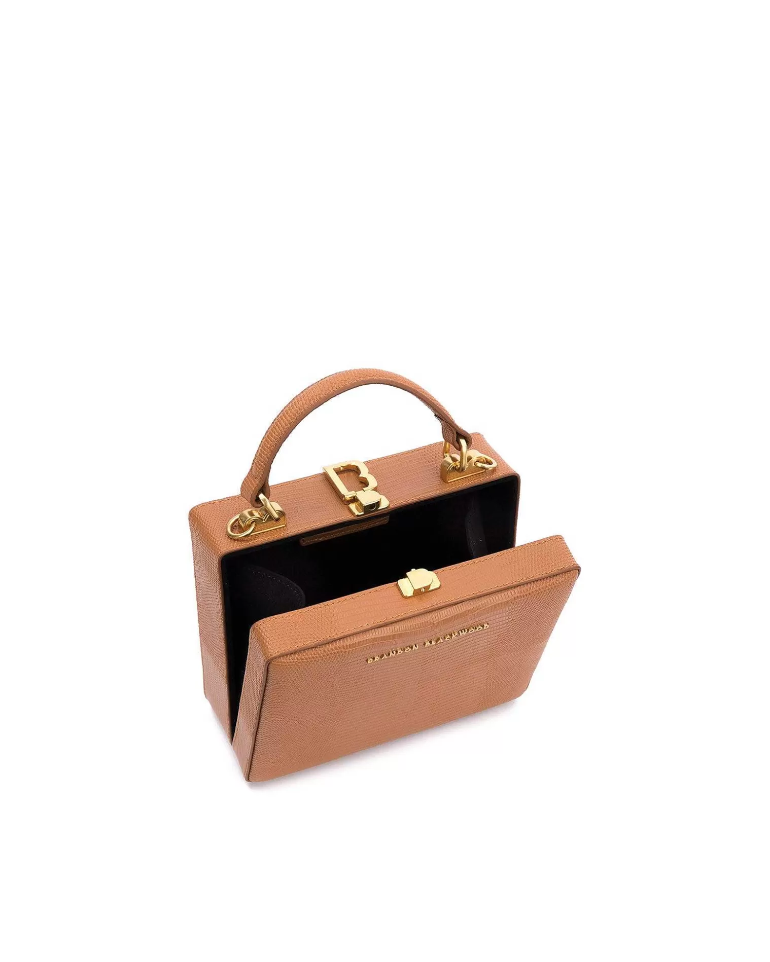 Top Handle Bags>Brandon Blackwood Kendrick Trunk Tan Lizard Embossed Leather