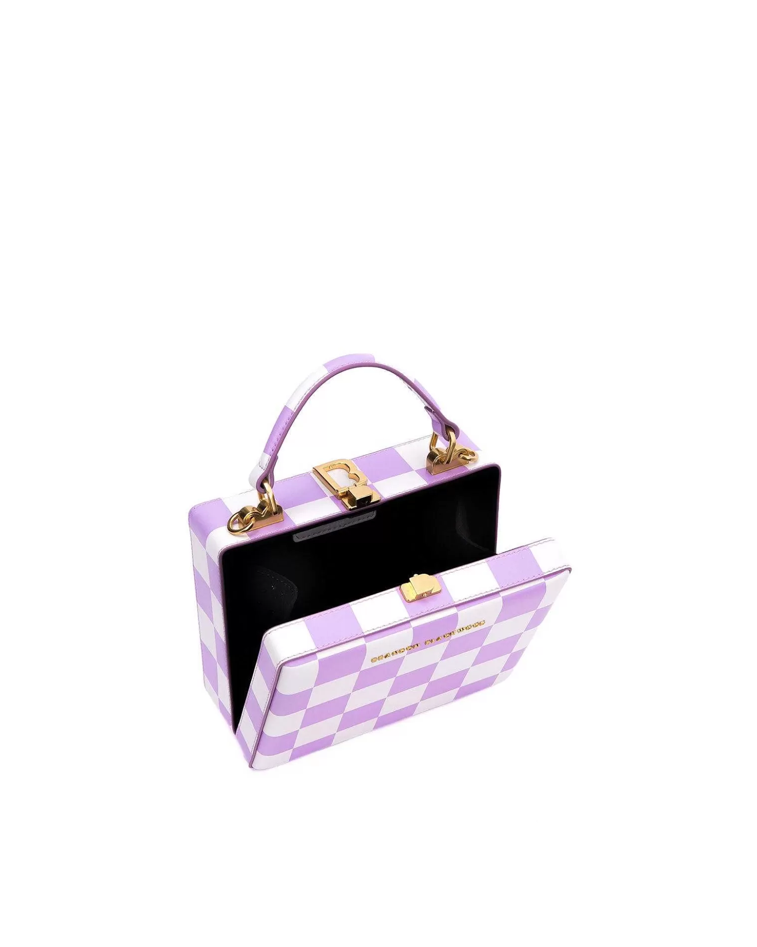 Top Handle Bags>Brandon Blackwood Kendrick Trunk Lilac & White Checkerboard Leather