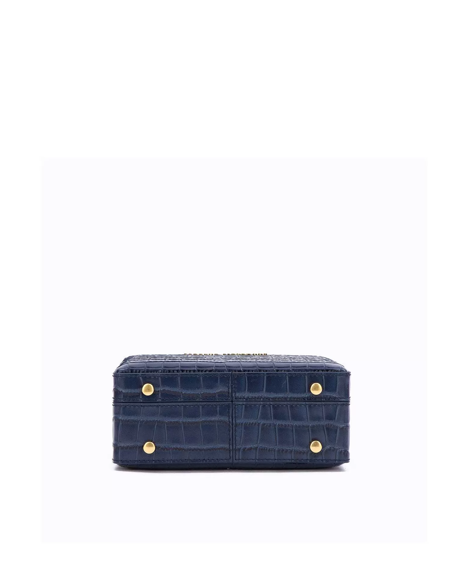 Top Handle Bags>Brandon Blackwood Kendrick Trunk Navy Blue Croc Embossed Leather