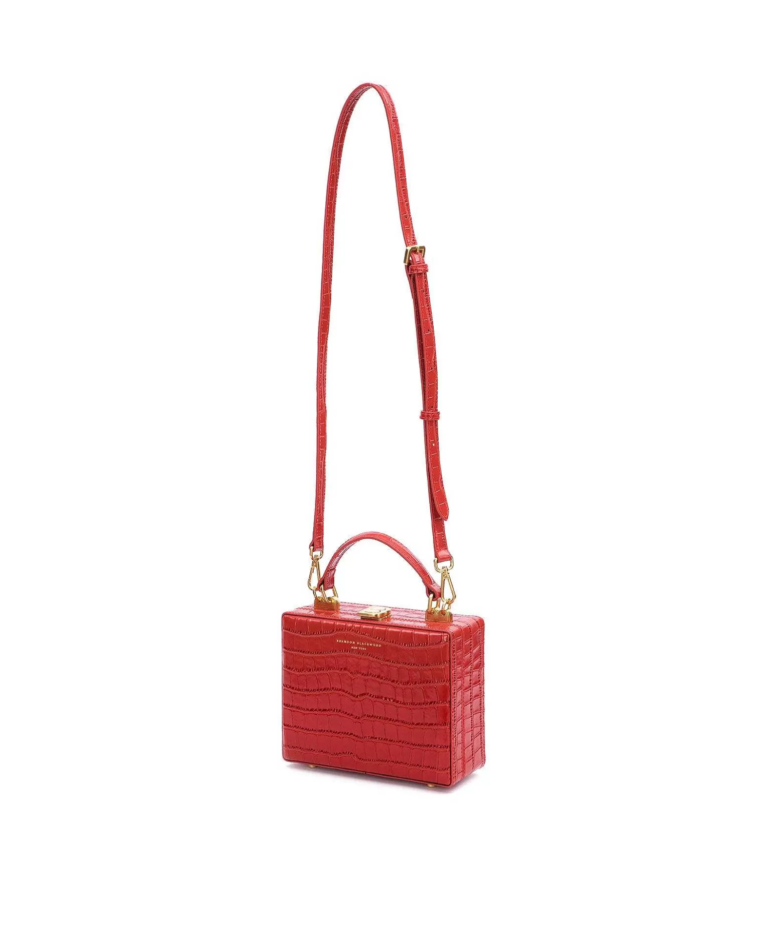 Top Handle Bags>Brandon Blackwood Kendrick Trunk Red Croc Embossed Leather