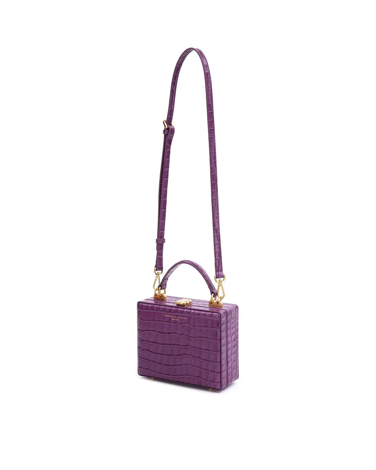 Top Handle Bags>Brandon Blackwood Kendrick Trunk Purple Croc Embossed Leather